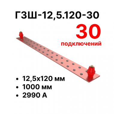 Фотография товара 'Cabeus CBG-ГЗШ-12,5.120-30 Главная шина заземления медная (CBG-ГЗШ) 12,5х120 мм'