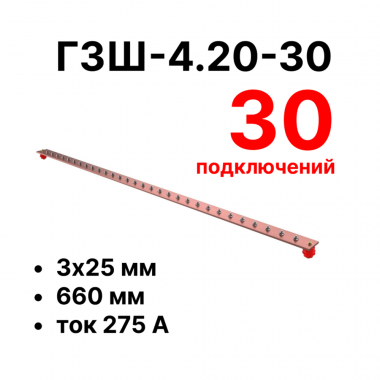 Фотография товара 'Cabeus CBG-ГЗШ-4.20-30 Главная шина заземления медная (CBG-ГЗШ) 4х20 мм'