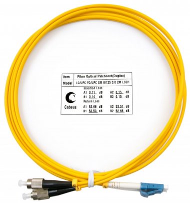 Фотография товара 'Cabeus Шнур оптический duplex LC-FC 9/125 sm FOP(d)-9-LC-FC-15m'