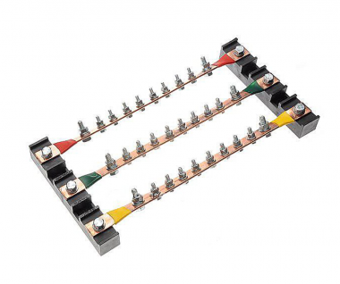 Фотография товара 'Cabeus CBG-БФШ-3.30-18 Блок фазных медных шин 3х30 мм по 18 присоединений, 505х160х45 мм'