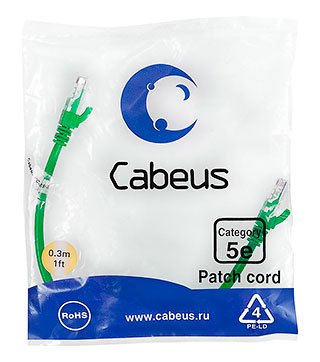 Фотография товара 'Cabeus Патч-корд UTP, категория 5e, 0.3 м PC-UTP-RJ45-Cat.5e-0.3m-GN-LSZH'