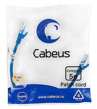 Фотография товара 'Cabeus Патч-корд UTP, категория 5e, 0.3 м PC-UTP-RJ45-Cat.5e-0.3m-BL-LSZH'