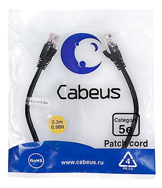 Фотография товара 'Cabeus Патч-корд UTP, категория 5e, 0.3 м PC-UTP-RJ45-Cat.5e-0.3m-BK-LSZH'