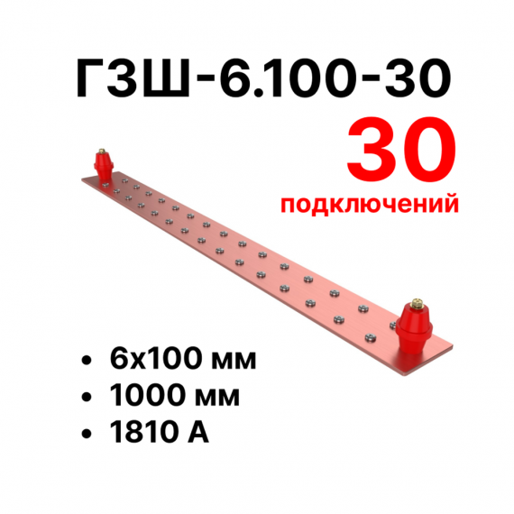 Фотография товара 'Cabeus CBG-ГЗШ-6.100-30 Главная шина заземления медная (CBG-ГЗШ) 6х100 мм'