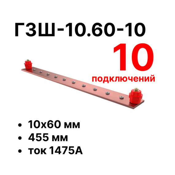 Фотография товара 'Cabeus CBG-ГЗШ-10.60-10 Главная шина заземления медная (CBG-ГЗШ) 10х60 мм'
