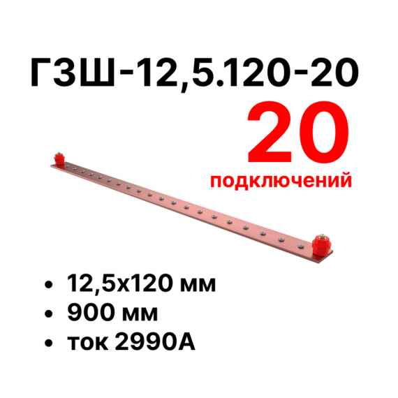 Фотография товара 'Cabeus CBG-ГЗШ-12,5.120-20 Главная шина заземления медная (CBG-ГЗШ) 12,5х120 мм'