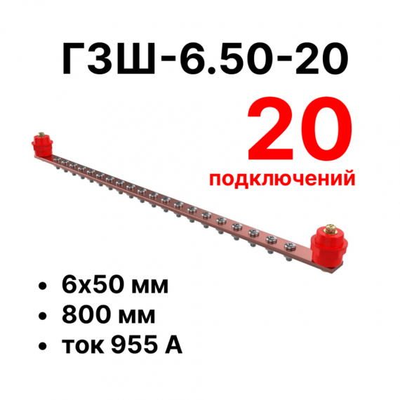 Фотография товара 'Cabeus CBG-ГЗШ-6.50-20 Главная шина заземления медная (CBG-ГЗШ) 6х50 мм'