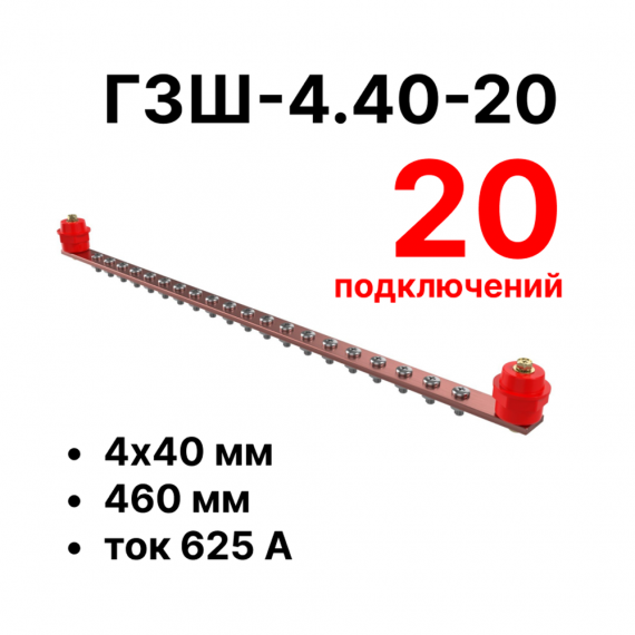 Фотография товара 'Cabeus CBG-ГЗШ-4.40-20 Главная шина заземления медная (CBG-ГЗШ) 4х40 мм'