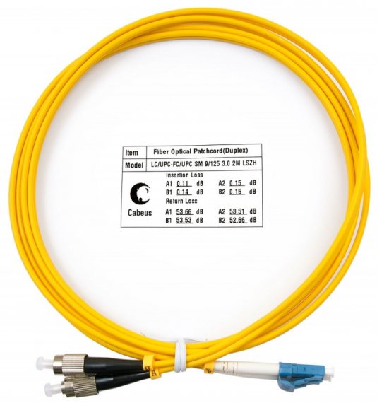 Фотография товара 'Cabeus Шнур оптический duplex LC-FC 9/125 sm FOP(d)-9-LC-FC-15m'