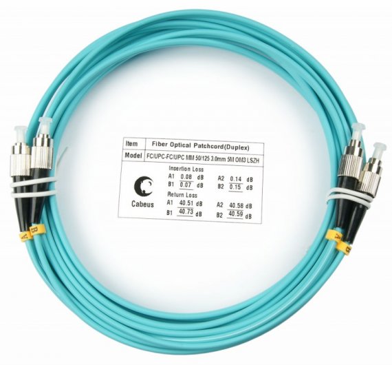 Фотография товара 'Cabeus Шнур оптический duplex FC-FC 50/125 mm OM3 FOP-50-FC-FC-15m'