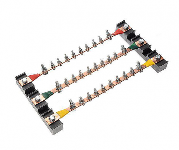 Фотография товара 'Cabeus CBG-БФШ-3.30-18 Блок фазных медных шин 3х30 мм по 18 присоединений, 505х160х45 мм'