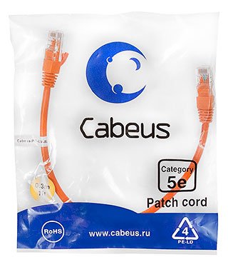 Фотография товара 'Cabeus Патч-корд UTP, категория 5e, 0.3 м PC-UTP-RJ45-Cat.5e-0.3m-OR-LSZH'