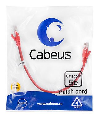Фотография товара 'Cabeus Патч-корд UTP, категория 5e, 0.3 м PC-UTP-RJ45-Cat.5e-0.3m-RD-LSZH'